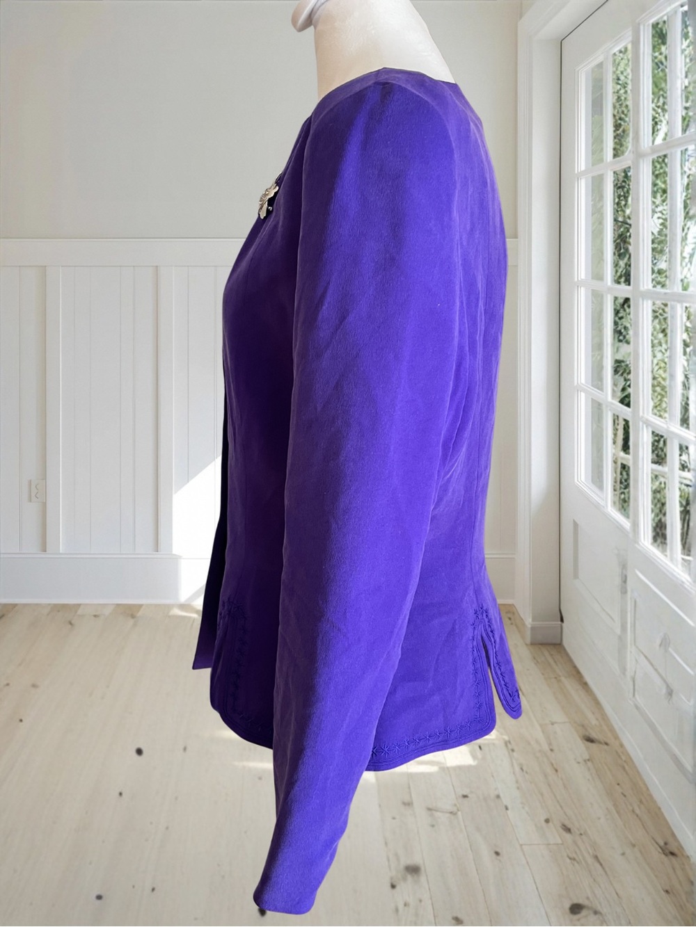 SHOMI Vintage Women's Purple 100% Silk Embroidered Blazer Jacket Sz 10 - Picture 5 of 16